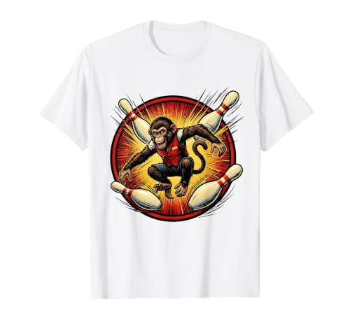 Mademark Pin Monkey Dodging Flying Pins Bowling Graphic T-Shirt - Men - size chart