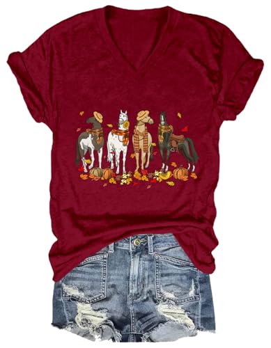 Niaday Fall Horse Shirt Men Women Graphic Short Sleeve T-Shirt Tee, Fall Season Horses Horse Lover Shirt - size chart