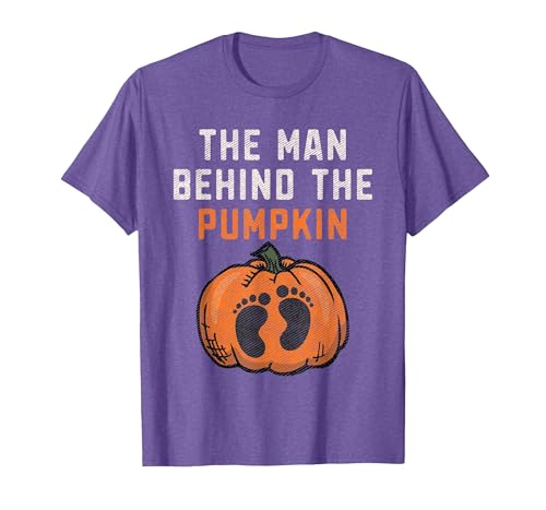 Halloween Pregnancy Announcement for Future Dad The Man Behind The Pumpkin Dad Halloween Pregnancy Reveal T-Shirt - size