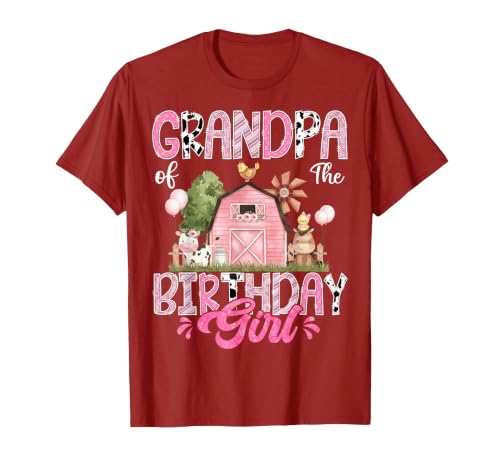 Famer Pink Cow Birthday Matching Tees Grandpa of The Birthday Girl 1St Birthday Pink Cow Farm T-Shirt - size chart