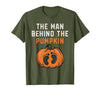Halloween Pregnancy Announcement for Future Dad The Man Behind The Pumpkin Dad Halloween Pregnancy Reveal T-Shirt - size