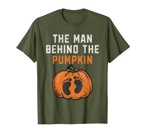 Halloween Pregnancy Announcement for Future Dad The Man Behind The Pumpkin Dad Halloween Pregnancy Reveal T-Shirt - size