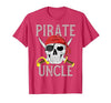 Pirate Family Apparel Pirate Uncle Jolly Roger Flag Skull Family Pirates T-Shirt - size chart