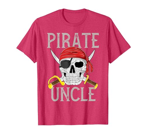 Pirate Family Apparel Pirate Uncle Jolly Roger Flag Skull Family Pirates T-Shirt - size chart
