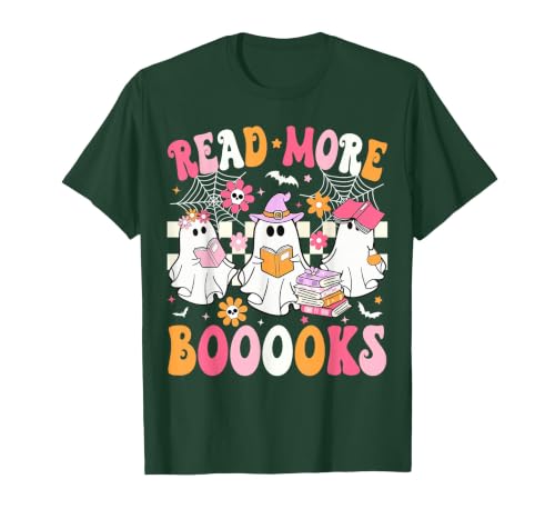 Read More Books Ghost Halloween Teacher Outfits Read More Books Ghosts Reading Book Funny Teacher Halloween T-Shirt - size