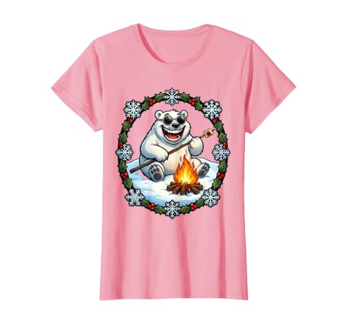Mademark Polar Bear Sunglasses Roasting Marshmallow Christmas T-Shirt - size chart