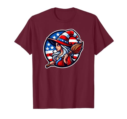 Witch American Patriotic Halloween USA T-Shirt - size chart
