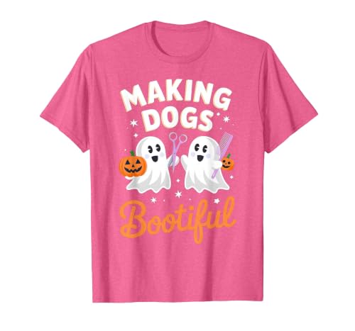 Dog Lover Spooky Grooming Groomer Attire Pet Groomer Funny Halloween Making Dogs Bootiful T-Shirt - size chart