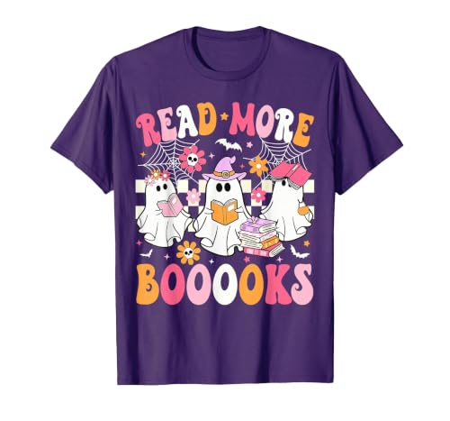 Read More Books Ghost Halloween Teacher Outfits Read More Books Ghosts Reading Book Funny Teacher Halloween T-Shirt - size