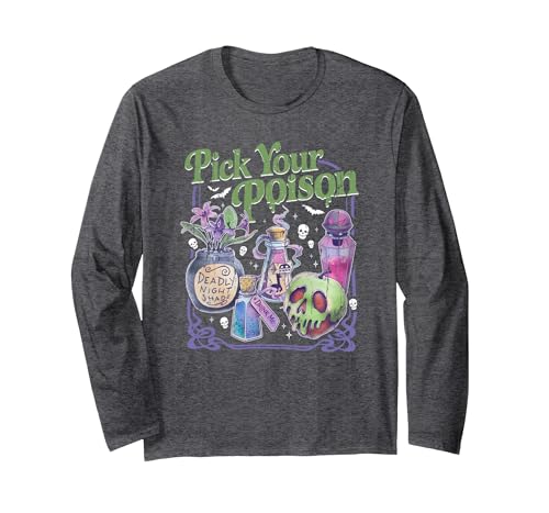 Spooky Season Funny Halloween Tee Pick Your Poison, Vintage Princess Halloween Long Sleeve T-Shirt - size chart