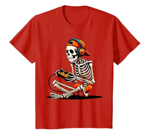 halloween skeleton shirts for teen boys men kids Halloween Skeleton Gamer Video Gaming Funny Gaming Skeleton T-Shirt - size