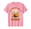 Boo Watercolor Pumpkin Cup Light Witch Hat Bottle Bourbon My Favorite Spirit is Bourbon Happy Halloween Boo T-Shirt - size