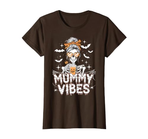Mummy Vibes Halloween Coffee Funny Skeleton Tee Mummy Vibes Halloween Coffee Funny Skeleton Mother Mom T-Shirt - size chart