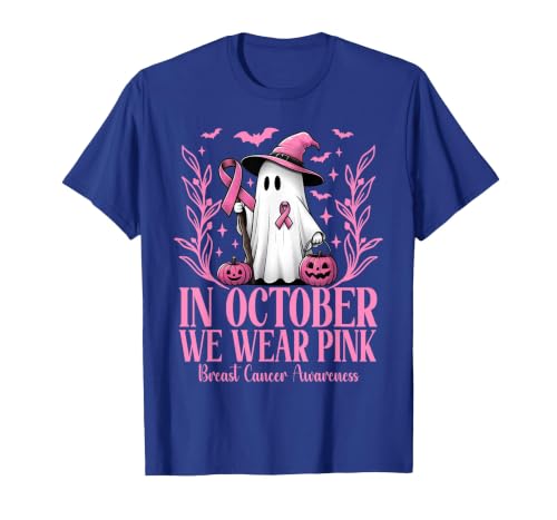 Arich.Tee's Breast Cancer Awareness Ghost in October We Wear Pink Breast Cancer Witch Ghost Halloween T-Shirt - size chart