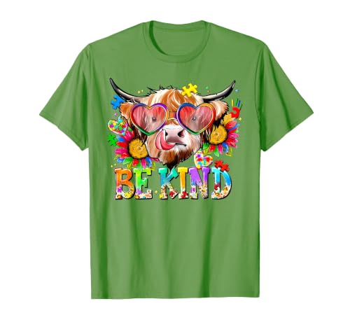 Be Kind Highland Cow Autism Awareness Sped Teacher Be Kind Highland Cow Autism Awareness Inspirational Teacher T-Shirt -