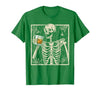 Funny Skeleton Drinking Bourbon Whiskey Halloween Alcoholic T-Shirt - size chart