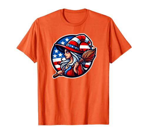 Witch American Patriotic Halloween USA T-Shirt - size chart