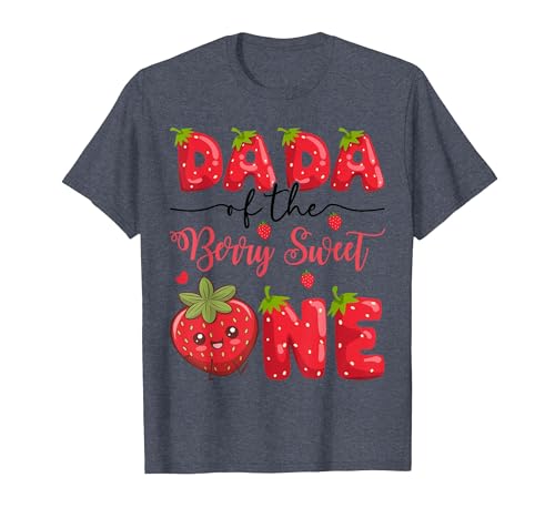 Kawaii Strawberry 1St Birthday Matching Dada of The Berry Sweet One Strawberry First Birthday T-Shirt - size chart
