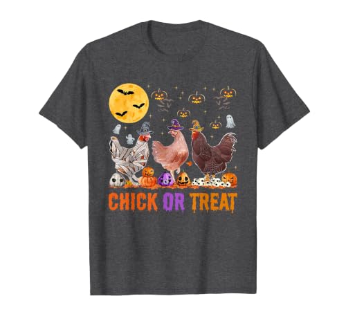 Autumn Pumpkin Chicken Halloween Chicken Farm Fall Halloween Chicken Pumpkin Chick Or Treat Spooky T-Shirt - size chart