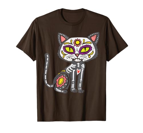 Halloween Cat Shirts For Women Men Kids Owner Sugar Skull Cat Dia De Muertos Day of Dead Halloween Mexican T-Shirt - size