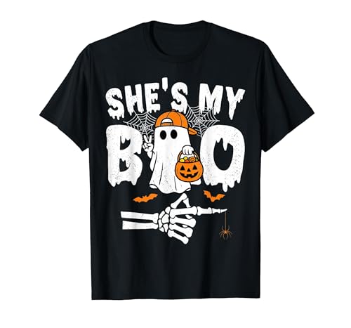Funny Couples Halloween Matching Couple Outfits He's My Boo Matching Couple Halloween Couples She's My Boo T-Shirt - size