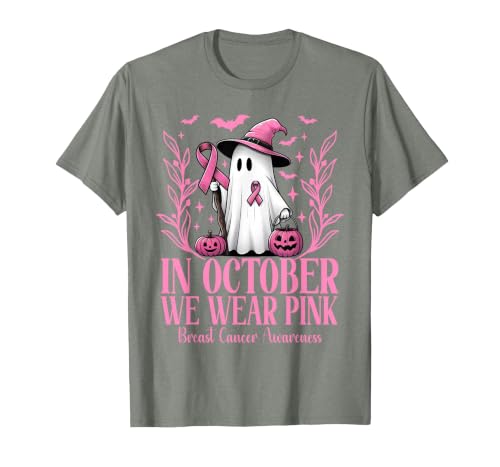 Arich.Tee's Breast Cancer Awareness Ghost in October We Wear Pink Breast Cancer Witch Ghost Halloween T-Shirt - size chart