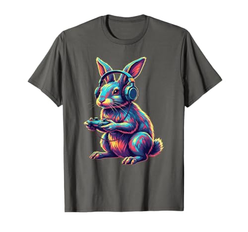 Rabbit Gaming Animal Video Games Funny Rabbit T-Shirt — design detail