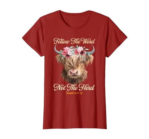 Christian Western Highland Cow Lovers Tees Follow The Word Not The Herd Christian Western Highland Cow T-Shirt - size chart