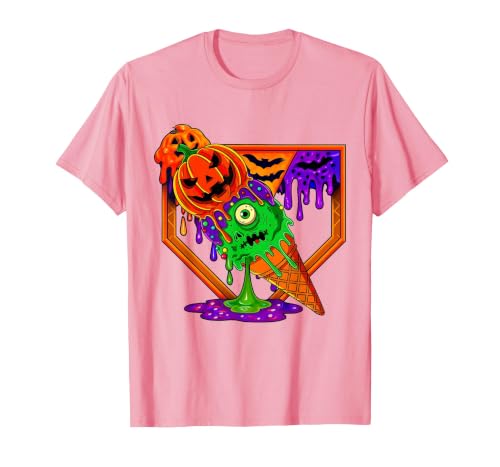 Ice Cream Drip Baseball Home Plate Halloween Tee Funny Halloween Baseball Ice Cream Drip Boys Girls Youth T-Shirt - size