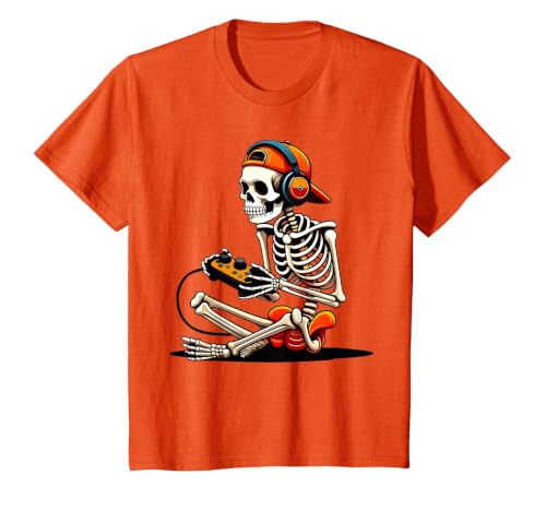 halloween skeleton shirts for teen boys men kids Halloween Skeleton Gamer Video Gaming Funny Gaming Skeleton T-Shirt - size