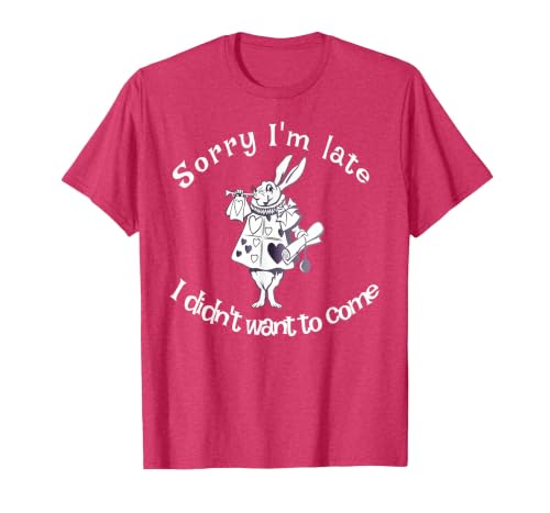 Sorry I'm Late, I Didn't Want to Come White Rabbit Watch T-Shirt — design detail