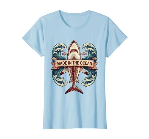 Mademark Made in the Ocean Shark Design T-Shirt - size chart