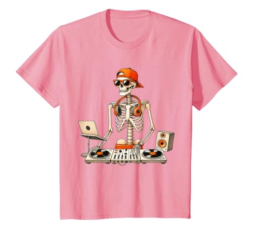 Funny Skeleton DJ Halloween Men Outfit Skeleton DJ Halloween Costume Turntable Music Funny Men Boys T-Shirt - size chart