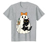 halloween iced coffee costume Cat Women Girls Cute Halloween Cat Ghost Drinking Coffee Ghost Women Girls T-Shirt - size chart