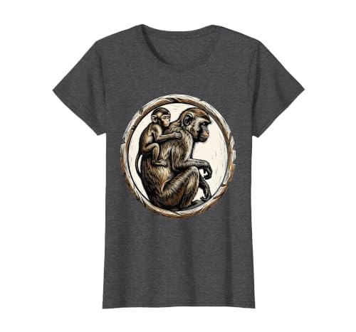Mademark Baby Monkey Clinging to Mother's Back Design T-Shirt - Women - size chart
