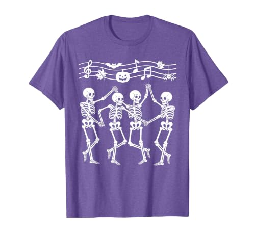 Dancing Skeletons Halloween Party Music Shirts Spooky Skeletons Symphony Halloween Dance Music Men Women T-Shirt - size chart