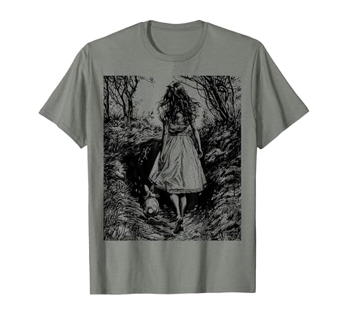 Alice in Wonderland - Down the Rabbit Hole Fantasy Vintage T-Shirt — design detail