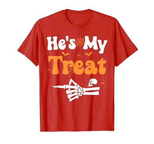 She's My Trick He's My Treat Halloween Couple Tees He's My Treat Skeleton Couples Matching Couple Halloween T-Shirt - size