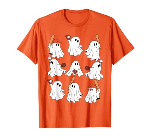 Boo Ghost Halloween Baseball Happy Halloween Baseball Lover T-Shirt - size chart