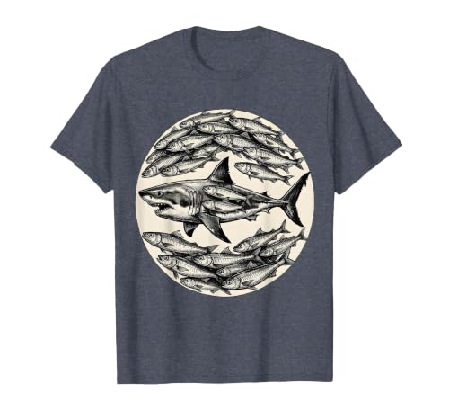 Mademark Sardines Forming Shark Silhouette Fish Art T-Shirt - Heather Grey