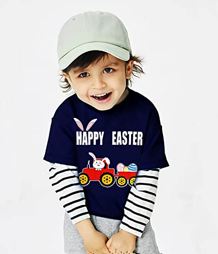 Easter Day Gift for Toddler Boy Baby Girl Tractor Loving Bunny T-Shirt — design detail