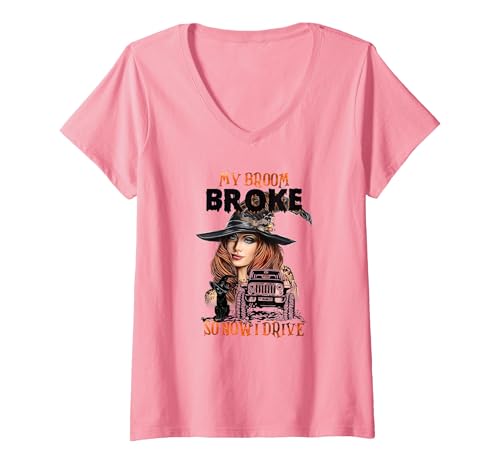 My Broom Broke So Now I Drive Tshirt Women's My Broom Broke So Now I Drive V-Neck T-Shirt - size chart