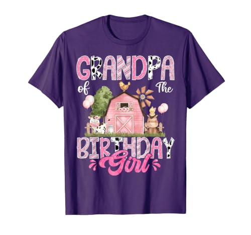 Famer Pink Cow Birthday Matching Tees Grandpa of The Birthday Girl 1St Birthday Pink Cow Farm T-Shirt - size chart