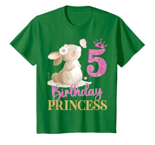 Kids 5th Birthday Rabbit Princess Girl Bunny 5 Years Old T-Shirt — design detail