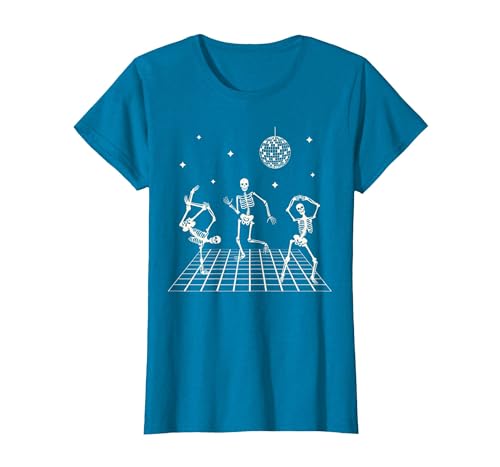 Sollomio Skeletons Dancing at The Club with a Disco Ball Halloween T-Shirt - size chart