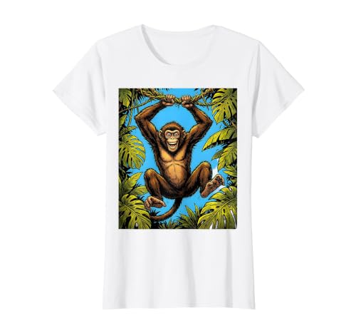 Mademark Monkey Hanging From Jungle Vine Graphic T-Shirt - Women - size chart