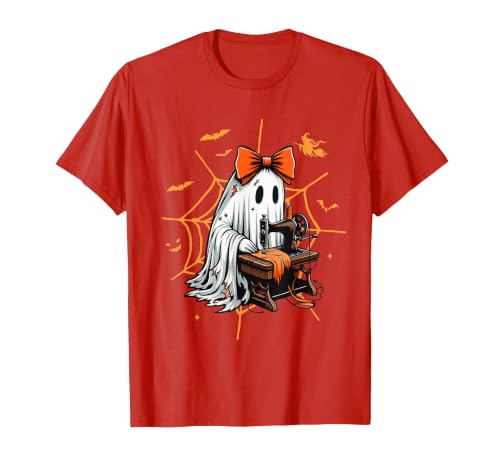 Ghost Quilter Sewing Halloween Costume Cute Ghost Quilter Sewing Halloween Scary Costume Retro T-Shirt - size chart