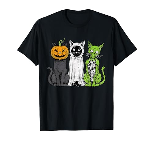 Halloween Tees for Women Men Kids Skeleton Cat Pumpkin Ghost Halloween Kitty Meow Girl Boy Kid T-Shirt - size chart