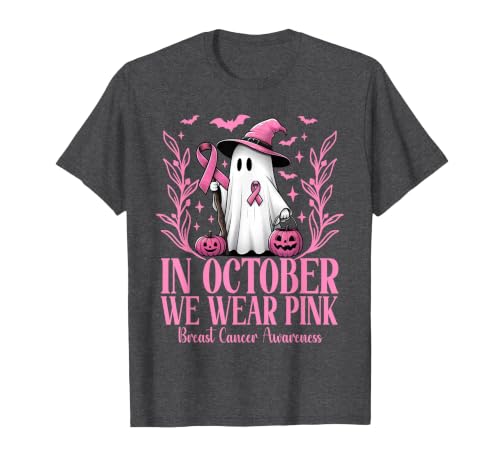 Arich.Tee's Breast Cancer Awareness Ghost in October We Wear Pink Breast Cancer Witch Ghost Halloween T-Shirt - size chart