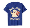 Christian Halloween Merch Boo-Lieve in Jesus - Christian Halloween Christianity T-Shirt - size chart